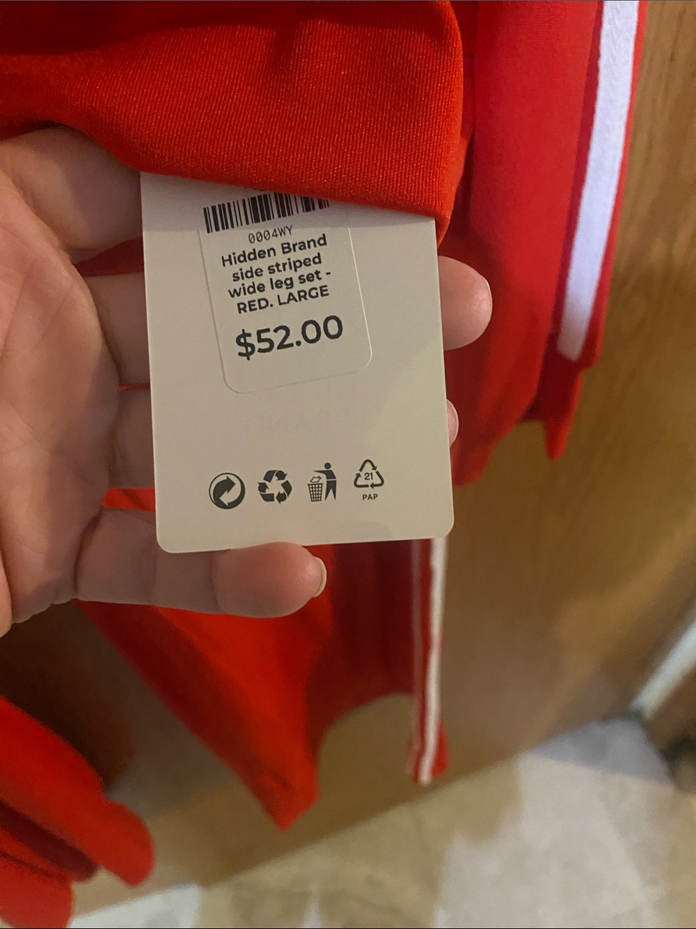 Hidden Women’s Red Track Pants & Matching Top Set with White Side Stripes - Picture 4 of 6